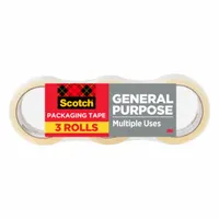 SCOTCH Packaging Tape, PK 3: 2.2 mil Tape Thick, 2 in x 55 yd, 2 in, Clear, 3350, Medium-Duty, 3 PK (MPN 3350-3)