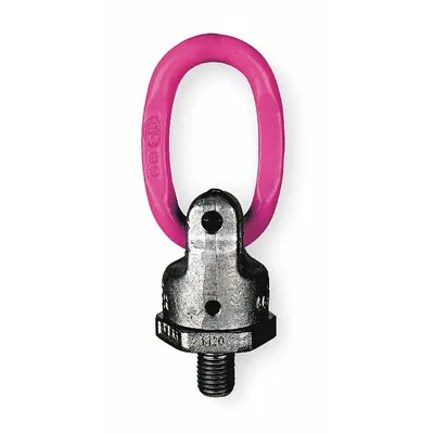 RUD CHAIN Hoist Ring: Pivot/Swivel, Steel w/Pink Powder-Coated Bail, 1 1/4"-7 - Rotate-Under-Load Hoist Rings