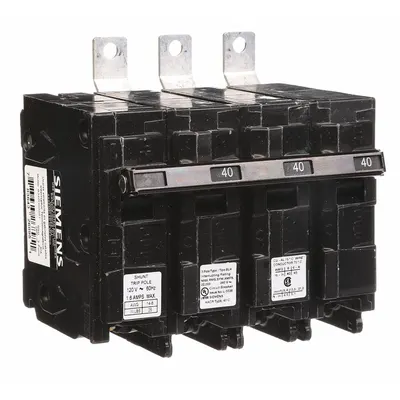 SIEMENS Miniature Circuit Breaker: 40 A Amps, 120/240V AC, 3 Poles - B Series, Bolt-On Siemens Miniature Circuit Breakers