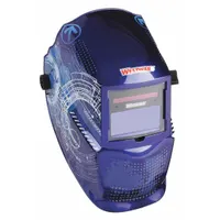 WESTWARD Welding Helmet: Auto-Darkening, 2 Arc Sensors, Graphics, Blue/White, W9-13, Analog, Ratchet
