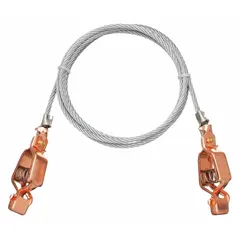 This terminated bonding and grounding wire is 10 ft long with a clear PVC jacket and a carbon steel conductor. It is equipped with two alligator clips, each having a 5/8 in clamp opening span. Used for temporary grounding connections in industrial maintenance, fuel transfer, and hazardous-area operations to prevent static buildup and shock hazards.