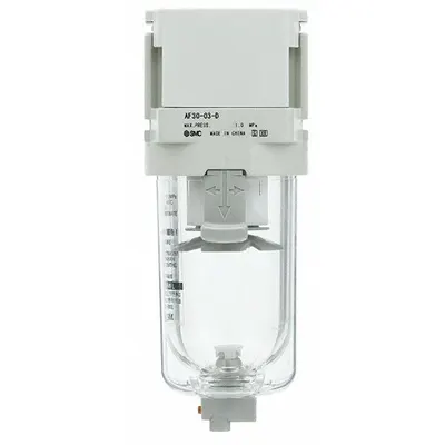 SMC Air Filter: Coalescing, 1/4 in NPT, 5 micron, 145 psi Max Op Pressure, Plastic Bowl - SMC FRL Air Filters