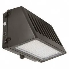 Full-size LED wall pack with selectable lumen output (9,750/12,000/15,000 lm) and color temperature (3000K/4000K/5000K) at 100 W. Type III distribution for area lighting. Bronze housing, configured for 5000K operation. Suitable for building perimeters, parking lots, and walkways.