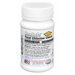 Single-parameter test strips for measuring total chlorine concentration in water from 0 to 10 ppm. Each strip provides a colorimetric test result. Supplied in a package of 50 strips. Used for monitoring disinfection in water systems such as cooling towers, pools, and industrial water treatment.