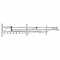 This wall-mount coat hook from GLARO features 20 hooks and is constructed of satin polished aluminum in a silver finish. It measures 60 inches wide, 7 inches high, and 13 inches deep. Suitable for organizing coats, jackets, and other hanging items in commercial or institutional settings