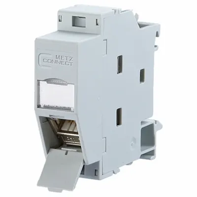 METZ CONNECT Rail-Mount Module: Cat6A, Data/HDBaseT/Power, 8 Poles, 45° Angled, Cable - Rail-Mount RJ45 Connector Modules