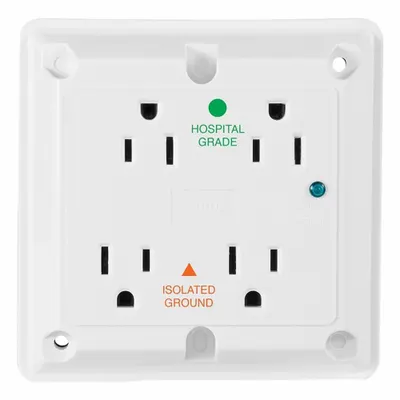 LEVITON Straight Blade Receptacle: Hospital Grade, Quad, 5-15R, White, 125V AC - General Purpose Receptacles