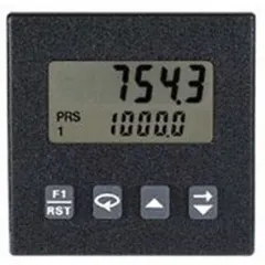 DIN track mounting digital counter and hour meter with reflective LCD display. Features wire clamping screw terminals and a 5 A @ 250V AC output rating. NEMA 4X enclosure rated for washdown and dusty environments. UL E137808, cRUus, UKCA certified.