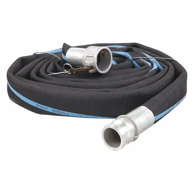 CONTINENTAL Water Discharge Hose: 4 in Hose Inside Dia., 125 psi, Black, 4 in x 4 in Fitting Size - EPDM Water Suction & Discharge Hose Assemblies with Spiral-Plied Synthetic Fabric Reinforcement