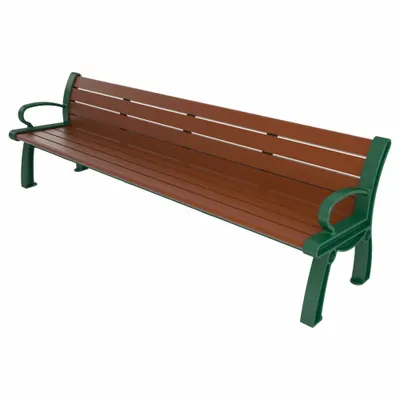ULTRASITE Heritage Outdoor Bench: Heritage, 96 in Overall Lg, 30 in Overall Ht, Brown - Vandal Resistant Resinwood Benches
