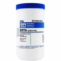 EDTA disodium salt is a chelating agent used in biochemical and molecular biology applications to sequester divalent cations and inhibit metalloproteases. This USP-grade powder is supplied in a plastic container and has a pH range of 4.0 to 6.0.