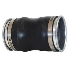 Steel vibration isolator designed for 6-inch duct diameter HVAC systems. Features 6-inch inlet and outlet diameters with a 6 1/2-inch overall length. Reduces mechanical vibration and noise transmitted through ductwork, commonly used to isolate fans and air handlers from connected ducts.