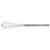This 24-inch whisk features a nylon handle in aqua and is NSF certified for sanitation in commercial kitchens. It is designed for mixing, blending, and aerating ingredients in food service environments. Not dishwasher safe