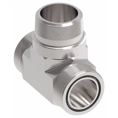 AEROQUIP Hydraulic Hose Adapter: 1/2 in x 1/2 in x 3/8 in Fitting Size, Male x Male x Male - ORS-to-ORB Steel Hydraulic Hose Adapters