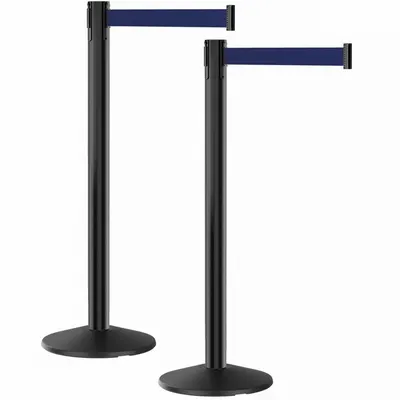 RETRACTA-BELT Belt Barrier System: 40 in Post Ht, 10 ft Belt Lg, Blue, 2 No. of Posts - Retractable Belt Barrier Systems