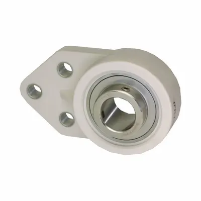 IPTCI BEARINGS 3 Bolt Flange Bearing: Radial Ball, 1/2 in Bore, PBT Plastic - Washdown Flange-Mount Ball Bearings