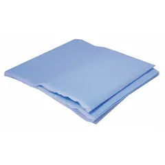 This standard disposable blanket is made of blue polyester tissue and measures 40 inches in width by 84 inches in length. It is designed for single-use applications as a protective covering for cots, exam tables, or work surfaces in medical and industrial settings to help maintain hygiene.