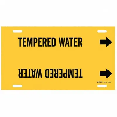 BRADY Pipe Marker: Tempered Water, Yellow, Black, Fits 8 to 9 7/8 in Pipe O.D. - Tempered Water Strap-On Pipe Markers