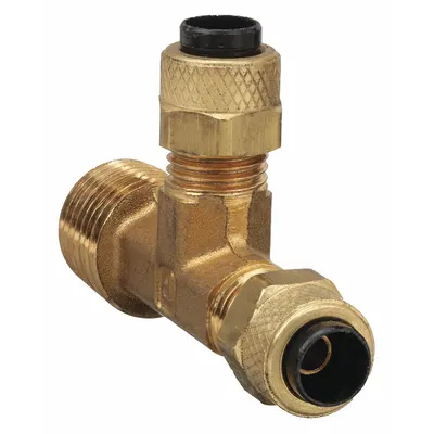 PARKER Compression Tee Fitting: 1/4 in OD x 1/4 in Pipe x 1/4 in OD Fitting Size, Brass - Creep-Resistant Self-Aligning Brass Compression Fittings