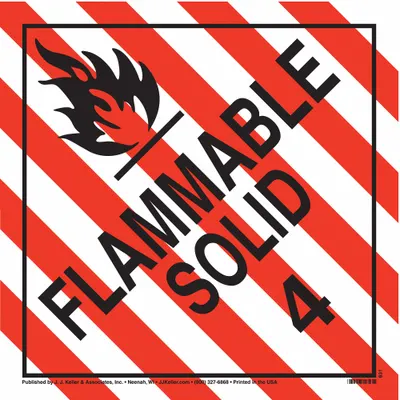 JJ KELLER Container Placard: Flammable Solid, 10 3/4 in x 10 3/4 in, 10 3/4 in Label Ht - Class 4: Flammable Solids