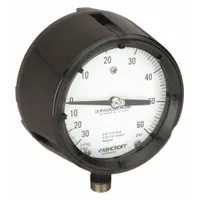 ASHCROFT Process Compound Gauge: 0 psi to 60 psi, White, 4 1/2 in Dial, 1/2 in NPT Male, Bottom (MPN 451279SS04LXLLVAC/60)