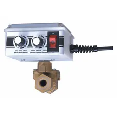 Timed electric auto drain valve with 1/4 in pipe connection and 1/4 in drain, rated for 16 scfm. Adjustable drain interval from 1 to 60 minutes and drain duration from 1 to 30 seconds. Used in compressed air systems to automatically remove condensate from receivers, dryers, and filters.
