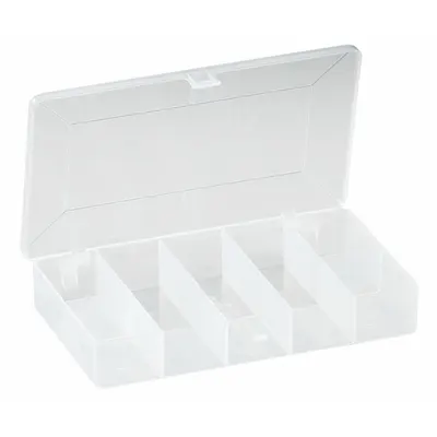 PLANO MOLDING Compartment Box: 6 1/2 in x 3 3/4 in x 1 1/8 in, Clear, 7 Compartments - Small Parts Compartmented Boxes with Fixed Dividers