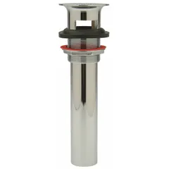 Brass sink drain with flat strainer in chrome finish. Includes cast brass locknut and 6 in tailpiece. For 1-1/2 in pipe diameter, 2-1/4 in overall diameter. Includes overflow. Slip-joint connection for standard kitchen or bathroom sink installations.