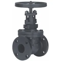 This cast iron gate valve features a non-rising stem design with a handwheel operator. It has a 4-inch nominal size, Class 125 flange connections, and a cast iron wedge and bonnet. Suitable for on/off control in general-purpose water, oil, and gas applications within plumbing, HVAC, and process piping systems.