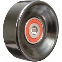 Steel flat flangeless idler pulley for light-duty serpentine belt systems. Maintains belt tension and alignment in automotive accessory drives. Suitable for vehicle engine and radiator exhaust maintenance applications