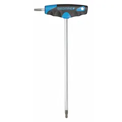 T-shaped dual-tip ball end Torx key with T10 tip size. Made from long alloy steel with a chrome finish. The T-handle design provides increased torque and comfortable grip for tightening or loosening Torx-head fasteners in assembly and maintenance tasks.