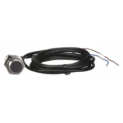 Shielded inductive cylindrical proximity sensor with non-terminated cable and normally open output. Operates on 24-240V AC or DC supply. Suitable for non-contact detection of metal objects in industrial automation, including position sensing and part presence verification.