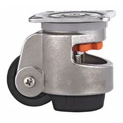 The WMI WMS-80F is a leveling plate caster designed for positioning and load support of industrial equipment. It integrates a leveling pad for precise height adjustment, suitable for use in manufacturing, warehousing, and assembly lines where machinery or workstations require stable leveling and mobility.