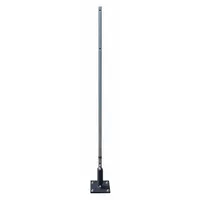 This spring-based surface mount sign post is designed for asphalt ground anchoring. It features a 9-inch square steel base and a silver finish. The post measures 6 ft 6 in x 1-5/8 in x 9 in and does not include a breakaway feature. Typical applications include mounting signs in parking lots, driveways, and traffic control areas where impact resistance is needed