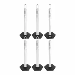 Portable temporary traffic delineator kit with looper top and weighted base. White post measures 47 1/2 inches high with a 4-inch outside diameter. Includes six delineator snap hooks. Used for temporary traffic control in construction zones, road work, and event parking.