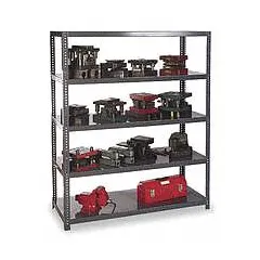 This post kit serves as a vertical support component for boltless shelving systems. Constructed from 13-gauge steel with a baked enamel finish in industrial gray, it measures 84 inches in height and 2 inches in width. Suitable for use in warehouses, workshops, and distribution centers requiring adjustable shelving.