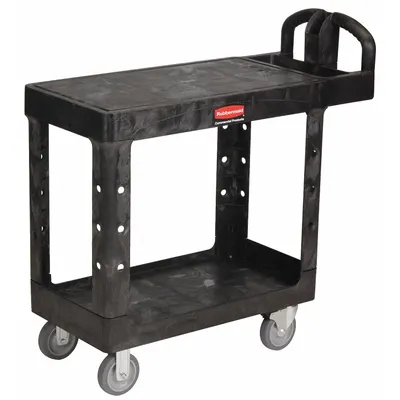 RUBBERMAID COMMERCIAL PRODUCTS Utility Cart: 500 lb, 2 Shelves, 31 in L x 17 in W Self - Utility Carts With Ergonomic Handles