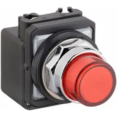 Amber LED pilot light from the Dayton series for 30 mm panel mounting. Rated for 24 V AC/DC maximum supply voltage. Does not include push-to-test function. Used as a visual indicator in industrial control panels to signal equipment status.