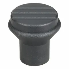 Pull knob with threaded hole for manual adjustment and positioning on machinery, jigs, and fixtures. Plastic body with steel M5 thread insert, 21 mm diameter, 10 mm thread length.
