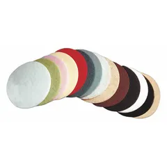 Round burnishing pad with a 20-inch diameter, made from a blend of natural hair and synthetic fibers. Sold in a 5-pack. Used with floor burnishing machines to restore gloss on hard-surface floors.