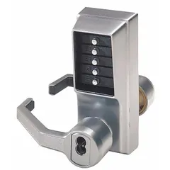 This mechanical push button lockset provides keyless entry for commercial and institutional doors. The chrome finish resists corrosion in high-traffic environments. It is ADA compliant and operates without electrical power. Key override is available via an LFIC Sargent core (core not included).