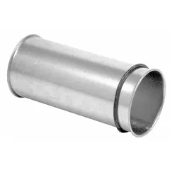 Steel coupler for connecting two sections of 11-inch diameter ductwork in ventilation systems. Features 11-inch inlet and outlet diameters with an overall length of 11 1/8 inches. Suitable for industrial air handling, dust collection, or fume extraction duct runs.