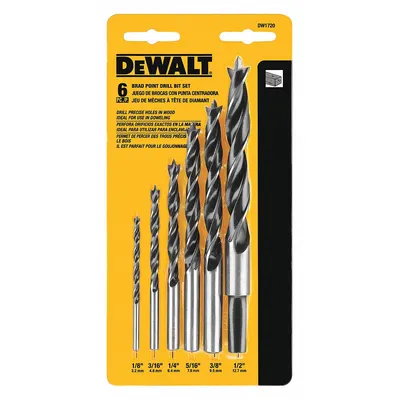 DEWALT DW1720 High-Speed Steel Brad-Point Drill Bit Set, 6-Piece (1/8 to 1/2 in) - High-Speed Steel Brad-Point Drill Bits