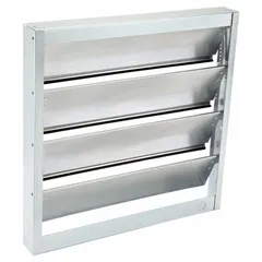 This universal-mount backdraft damper is designed for 18-inch nominal duct diameters and vertical mounting. It features a flat blade type and supports vertical airflow direction. Suitable for preventing reverse airflow in exhaust or intake ducts, it handles a maximum air velocity of 2000 fpm.