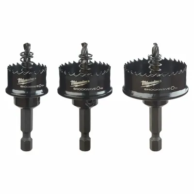 MILWAUKEE Hole Saw Kit: 3 Pieces, 1/2 in Max. Cutting Dp, Alloy Steel - Multi-Material-Cutting Hole Saw Kits
