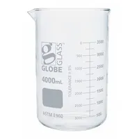 GLOBE SCIENTIFIC Beaker: 4,000 mL, 135.68 fl oz, A, Low Form, Type I, White, Borosilicate Glass (MPN 8014000)