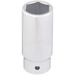 6-point deep socket with 3/4" drive and 32 mm metric size. Chrome construction with friction retention mechanism. Used for tightening or loosening hex fasteners in heavy-duty applications requiring high torque and clearance.