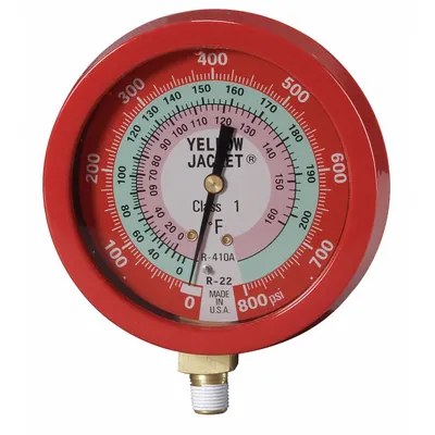 YELLOW JACKET High Side Gauge: High Side Gauge, 0 psi to 800 psi, Liquid Filled, 3 1/2 in Dia - Analog High Side Pressure Gauges