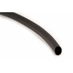 Standard heat shrink tubing with 2:1 shrink ratio. Inner diameter before shrinking is 0.5 in, after shrinking is 1 in. Supplied in a 100 ft spool, black color. Used for insulating and protecting electrical wires, cables, and connections, providing abrasion resistance and strain relief.
