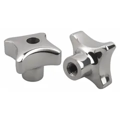 This 4-arm knob features a threaded through-hole for manual adjustment and clamping in industrial machinery, jigs, and fixtures. The stainless steel construction provides corrosion resistance in harsh environments. With a 50 mm diameter and M10 thread, it offers a secure grip for frequent hand-tightening operations.